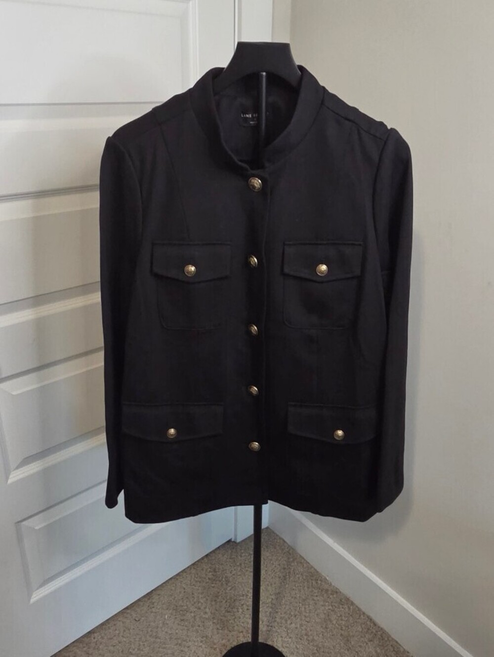Lane Bryant Military Style Ponte Jacket Gold Tone Buttons Flap Pockets sz 14